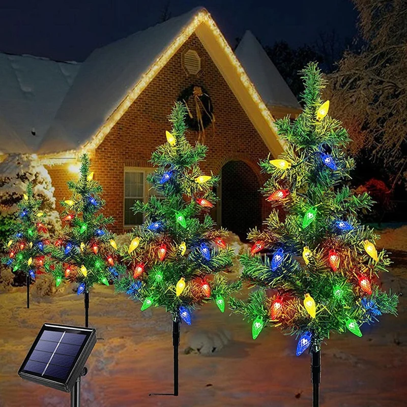 4 комплекта маленьких рождественских елочных гирлянд на солнечной батарее, мини-рождественская елка с подсветкой Для украшения наружных дорожек, крыльца, двора Долговечны