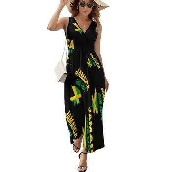 Ямайский Флаг Карта One Love Dress Винтажное Макси-платье С V-образным вырезом Дизайн Boho Пляжные Длинные Платья Уличный Стиль Одежда Оверсайз