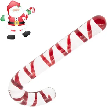 Стеклянная анальная анальная пробка, Рождественский подарок, точка G Для анальной мастурбации, прозрачный гладкий фаллоимитатор в виде леденцовой трости, Рождественские украшения, Эротические игрушки для задницы