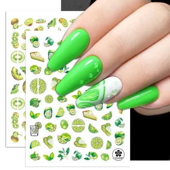 Свежие Зеленые Наклейки для летнего Дизайна ногтей, Гель-лак для ногтей с Лимоном и киви, Клейкие Наклейки, Слайдеры, Украшения для маникюра CL-061