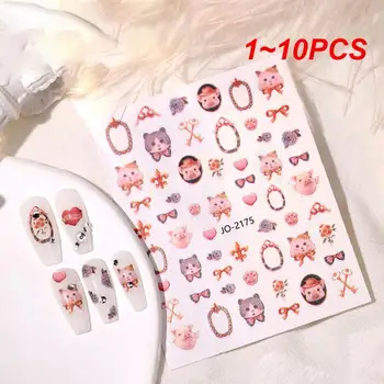 1-10 шт. Новейшие 3D наклейки для ногтей, красочные наклейки с рисунком милого кролика, клейкие наклейки для украшения ногтей