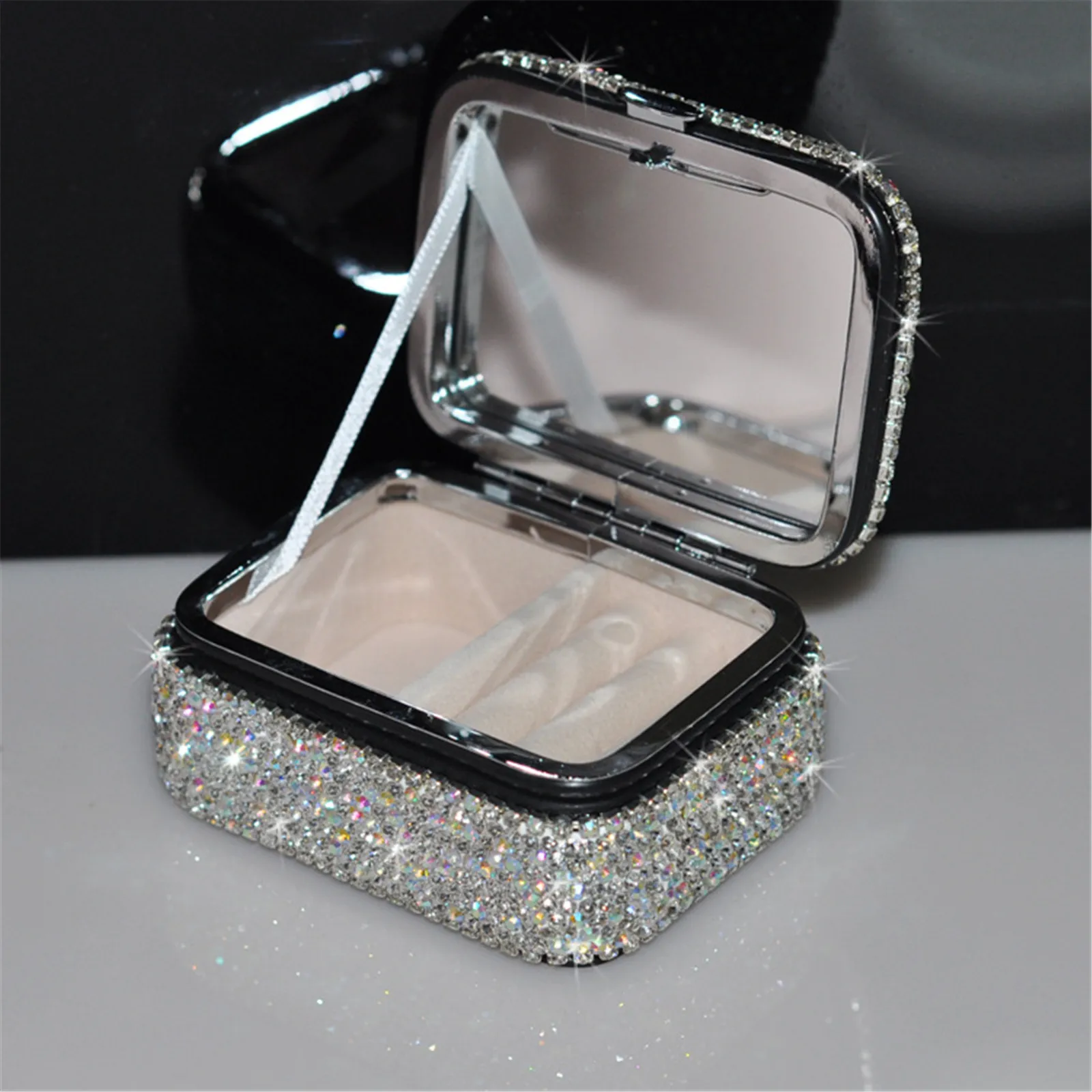 Шкатулка для украшений с зеркалом роскошные полный алмазов серьги кольца ожерелье хранения организатор портативный путешествия макияж сумка для женщин подарки