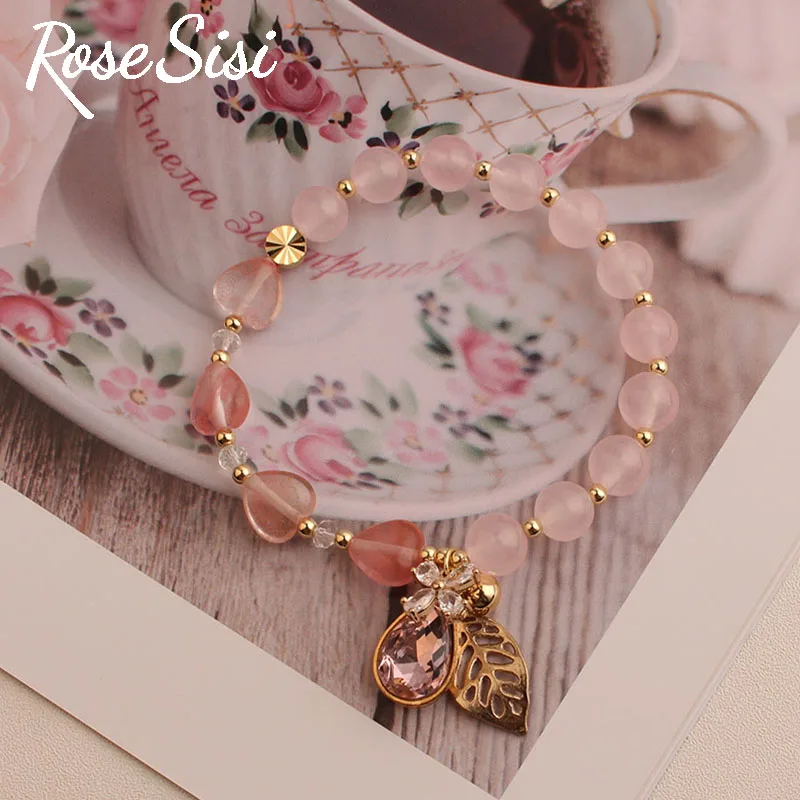 Браслет из розового сиси, Корея, хрустальный кролик, женский браслет из бисера для женщин, подарок подруге, ювелирные изделия для женщин, подарок подруге