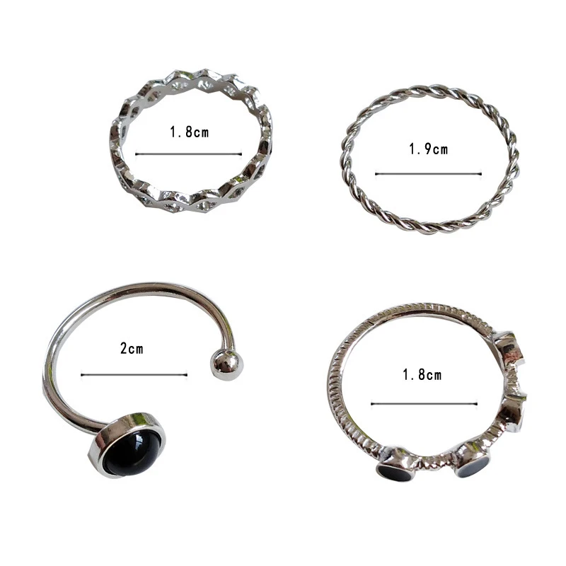 4 шт./компл. Корейский модный Минималистичный набор колец с открывающимися металлическими манжетами серебристого цвета, Открытые кольца, Регулируемые кольца, ювелирные изделия для женщин