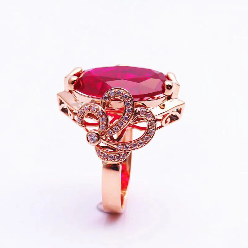 Рубин, инкрустированный фиолетовым золотом 585 пробы, роскошные украшения в придворном стиле, изысканные кольца из розового золота 14 карат для пар