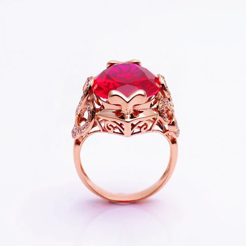 Рубин, инкрустированный фиолетовым золотом 585 пробы, роскошные украшения в придворном стиле, изысканные кольца из розового золота 14 карат для пар