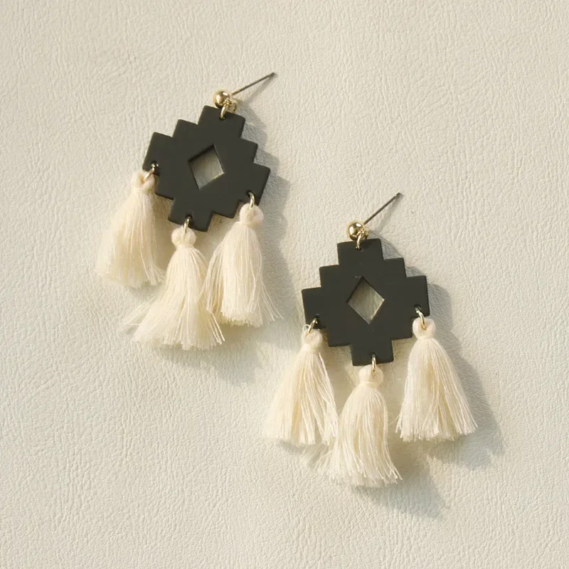 Черный, белый, в горошек Акрил, новая модная металлическая серьга с кисточкой геометрической формы неправильной формы для женщин, вечерние украшения, подарки