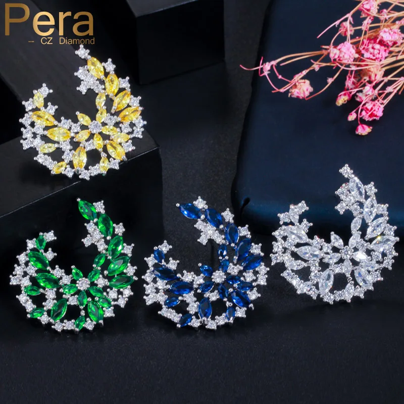 Асимметричные дизайнерские украшения для ушей Pera, желтые и белые кубические цирконии, модные женские серьги-гвоздики с крупными цветами E459