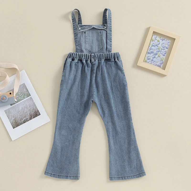 Детский Джинсовый комбинезон для маленьких девочек, синие расклешенные джинсы-клеш, комбинезон, брюки на подтяжках, комплект одежды