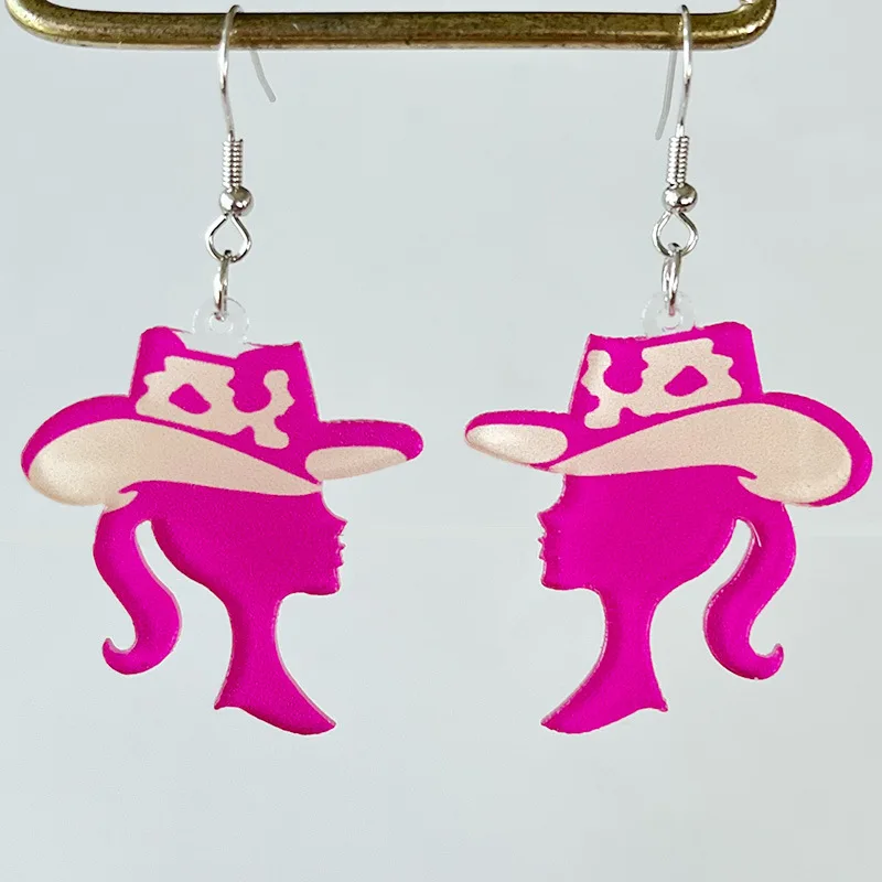 Милые ярко-розовые серьги в виде ковбойской шляпы для женщин