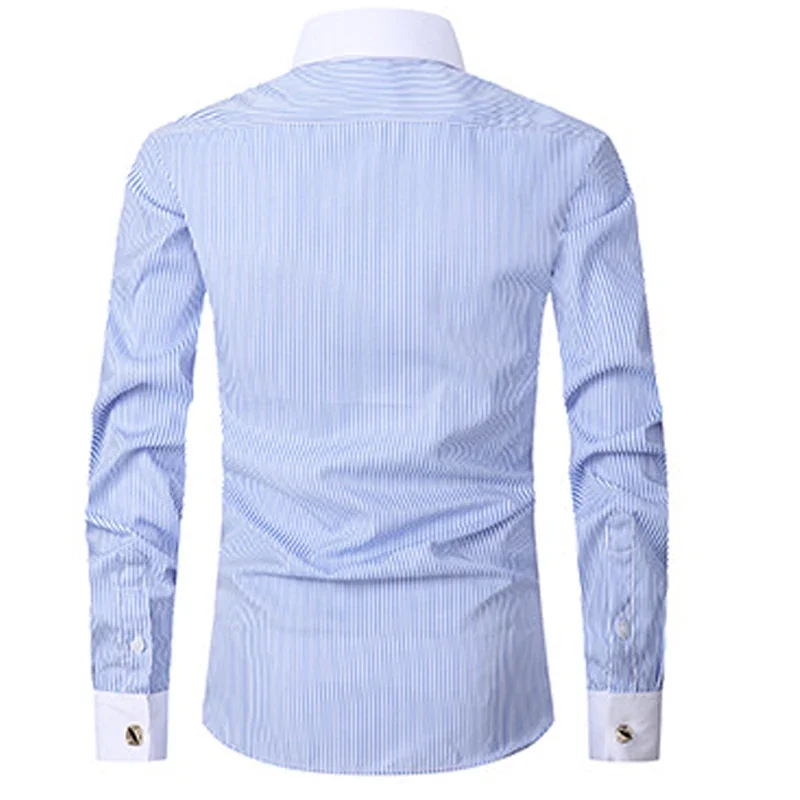 Большой размер 6XL 2023 Весна / лето, Новая французская рубашка, мужская хлопковая Удобная деловая одежда без утюга, длинный рукав, сплошная полоса