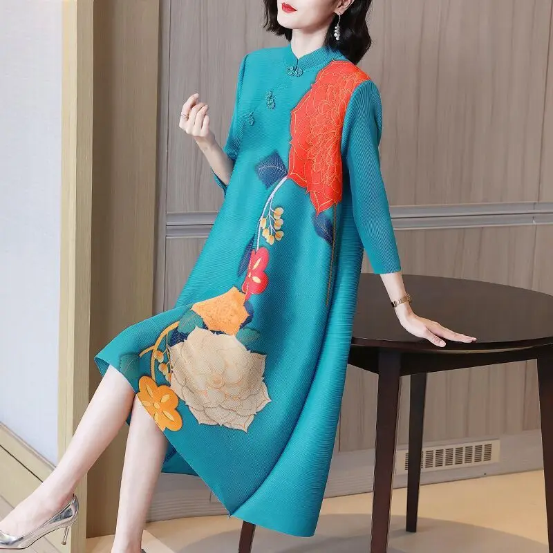 Осеннее платье 2023 года Новое женское модное платье с крупным принтом Ретро Ципао Улучшенное издание длинных платьев для женщин