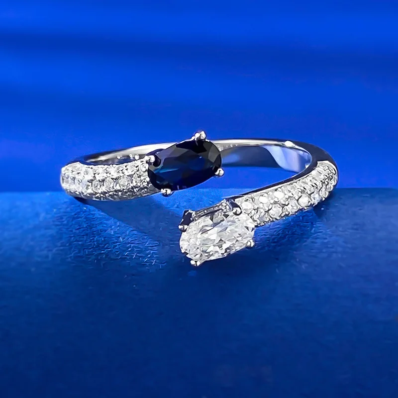 S925, Серебро 3 * 5, Синее кольцо с корундом для женщин, Европейская и американская мода, Универсальная Оптовая продажа
