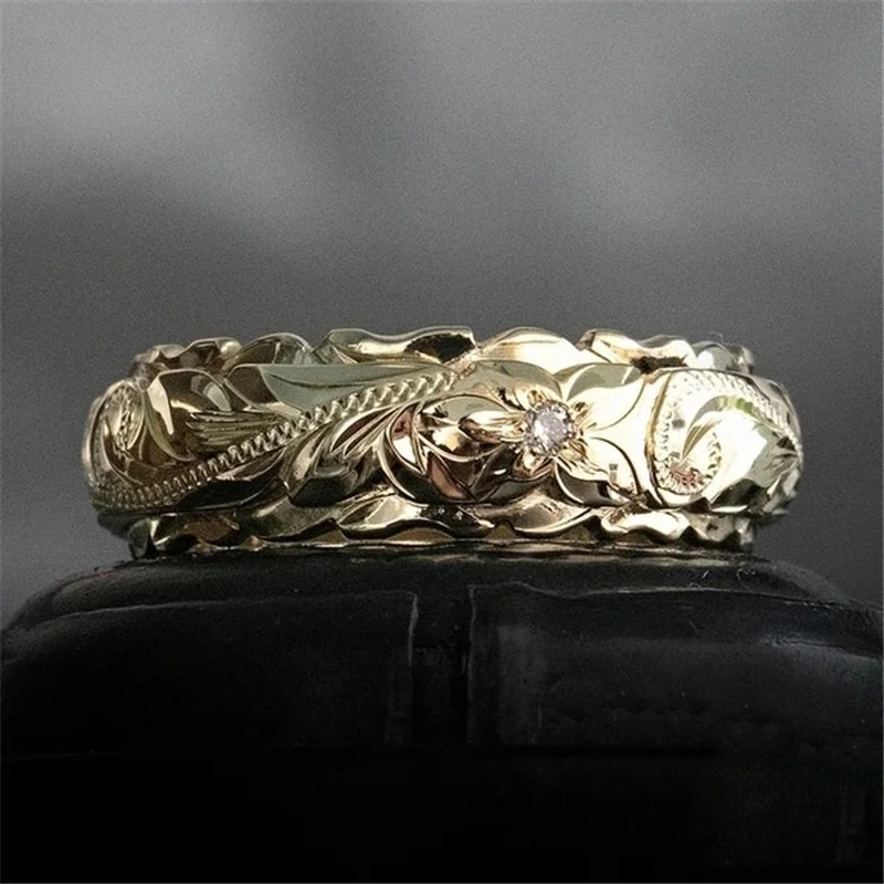 Изысканное женское кольцо из золота 14 карат, кольцо с гравировкой в виде Цветка, подарки на Годовщину свадьбы Невесты, Обручальные Кольца