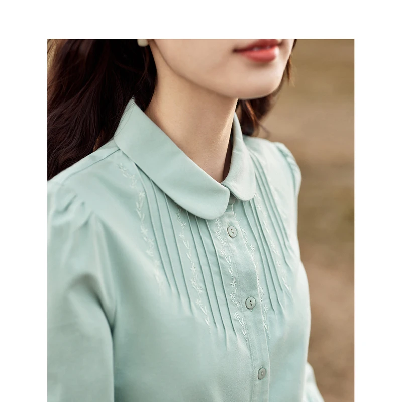 Женская блузка INMAN 2023, Зимняя Свободная рубашка с воротником Питера Пэна с длинным рукавом и вышивкой, Модные Красивые Топы абрикосово-синего цвета