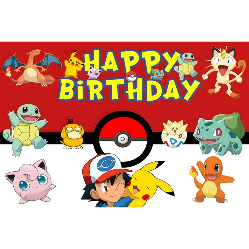 Фоновая обложка с покемонами, украшение для детского дня рождения, детский душ с Пикачу, фон для фотосъемки на заказ, реквизит для баннера