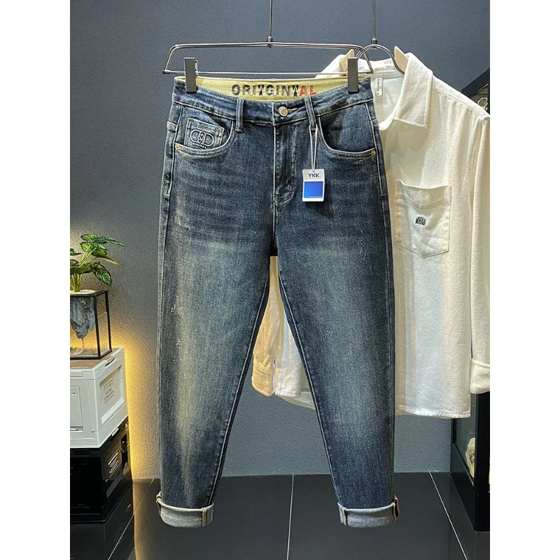 Высококачественные мужские джинсы Осень / зима 2023, новые повседневные брюки для похудения, уличный тренд, слегка свободные узкие брюки