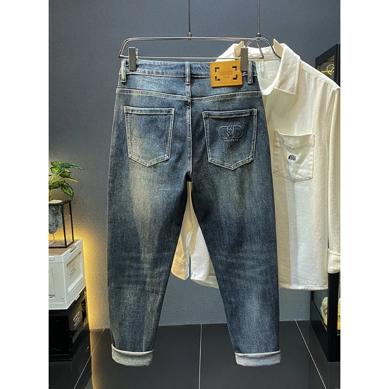 Высококачественные мужские джинсы Осень / зима 2023, новые повседневные брюки для похудения, уличный тренд, слегка свободные узкие брюки