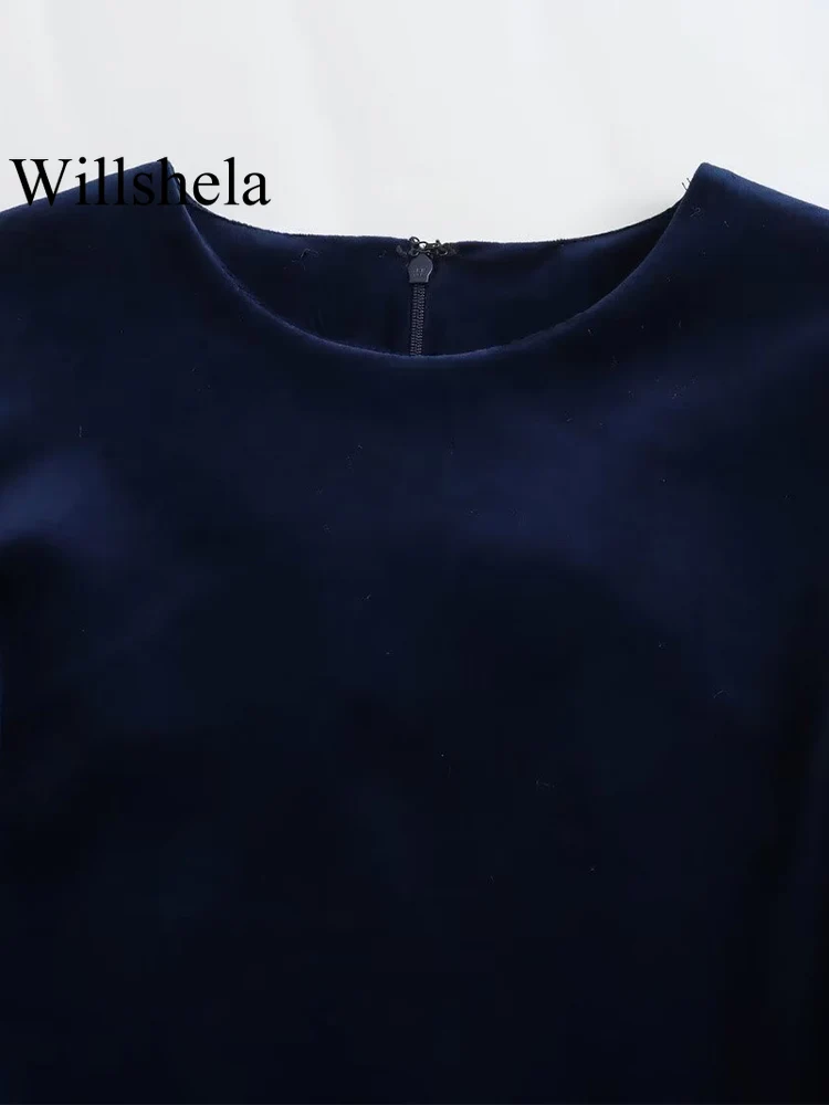 Willshela Женское модное бархатное темно-синее мини-платье на молнии сзади, винтажные женские шикарные платья без рукавов с круглым вырезом