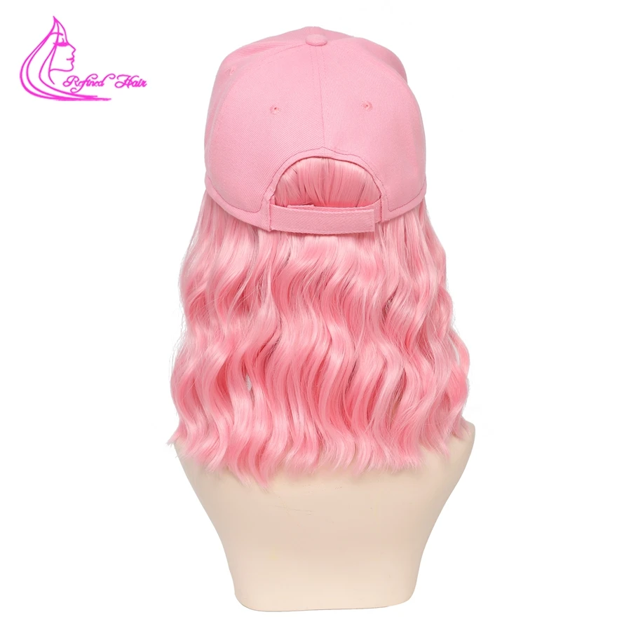 Шляпа, парики, синтетический парик Боб, бейсболка с натуральными волнистыми наращенными волосами для женщин, девочек, Черный, Розовый, Коричневый, Светлый, синий