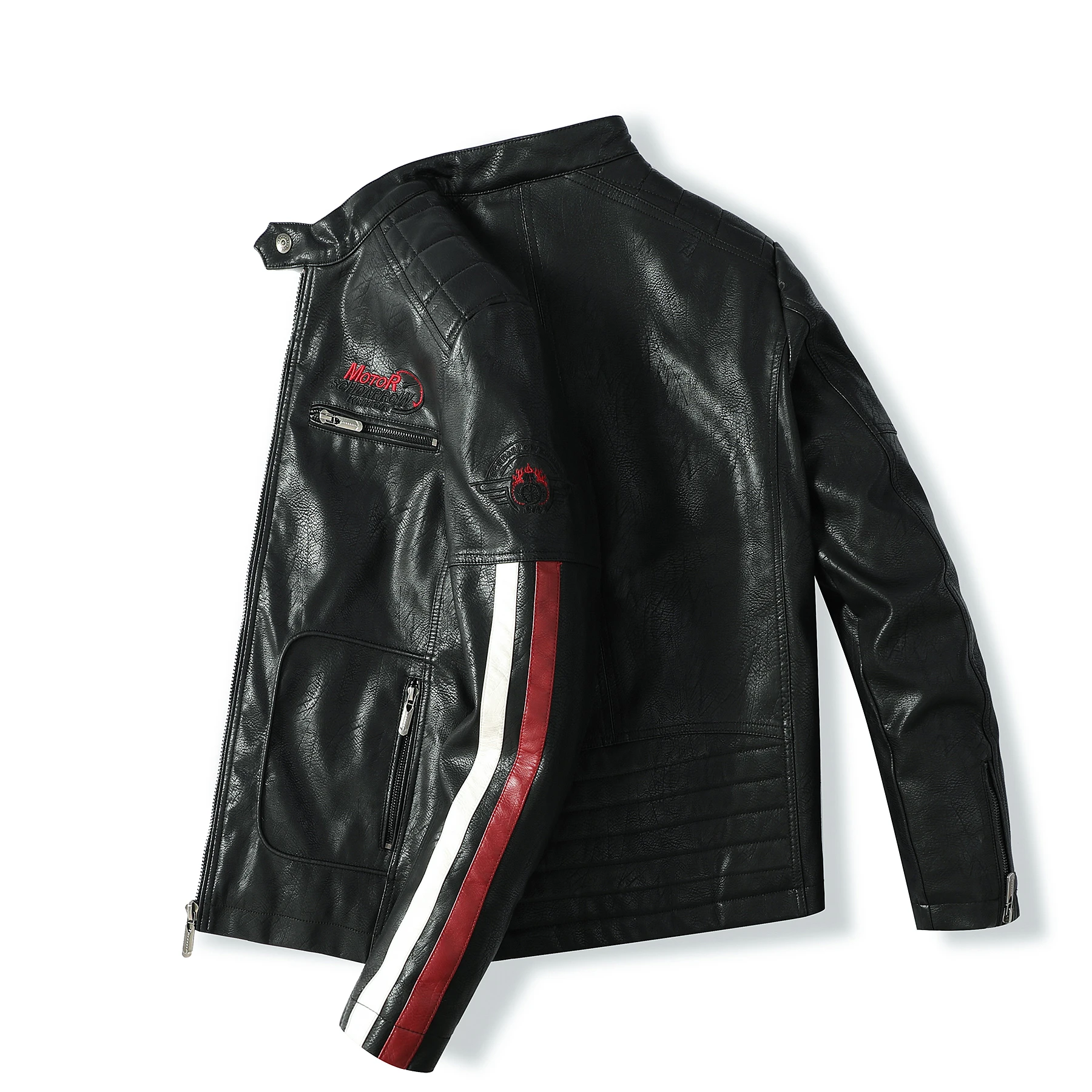 Осенне-зимний тренд, мужская мотоциклетная кожаная куртка, гоночный костюм с вышивкой в цвет блока, зажим из искусственной кожи с хлопковой курткой