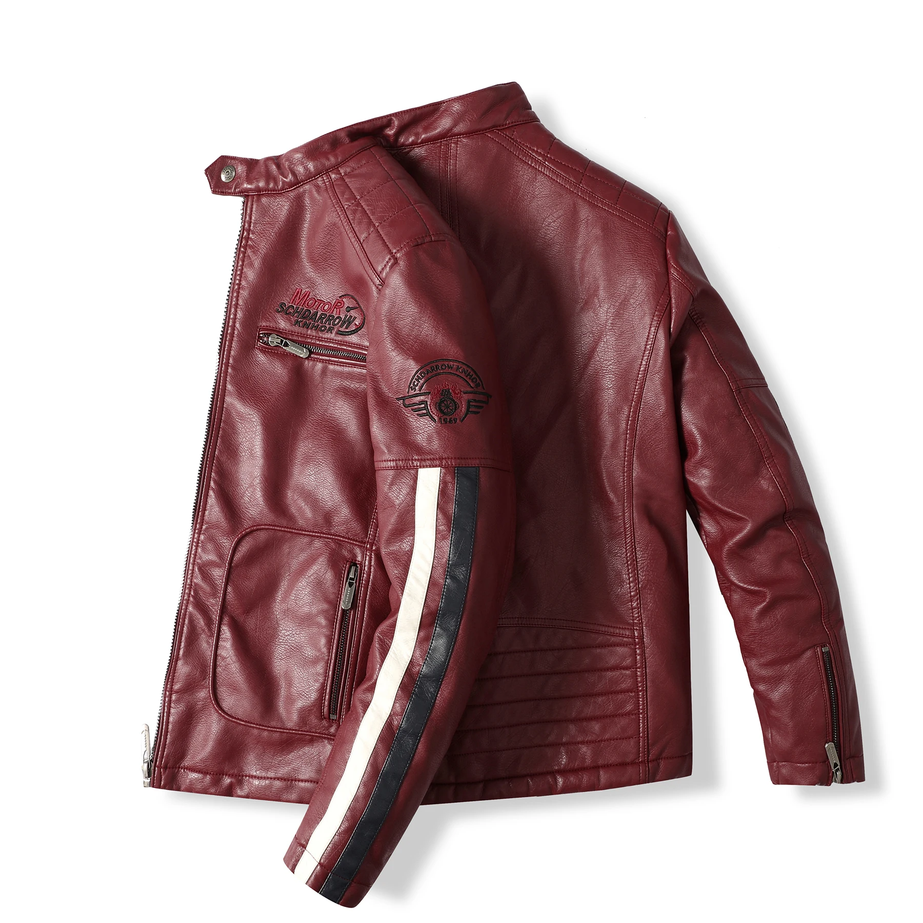 Осенне-зимний тренд, мужская мотоциклетная кожаная куртка, гоночный костюм с вышивкой в цвет блока, зажим из искусственной кожи с хлопковой курткой
