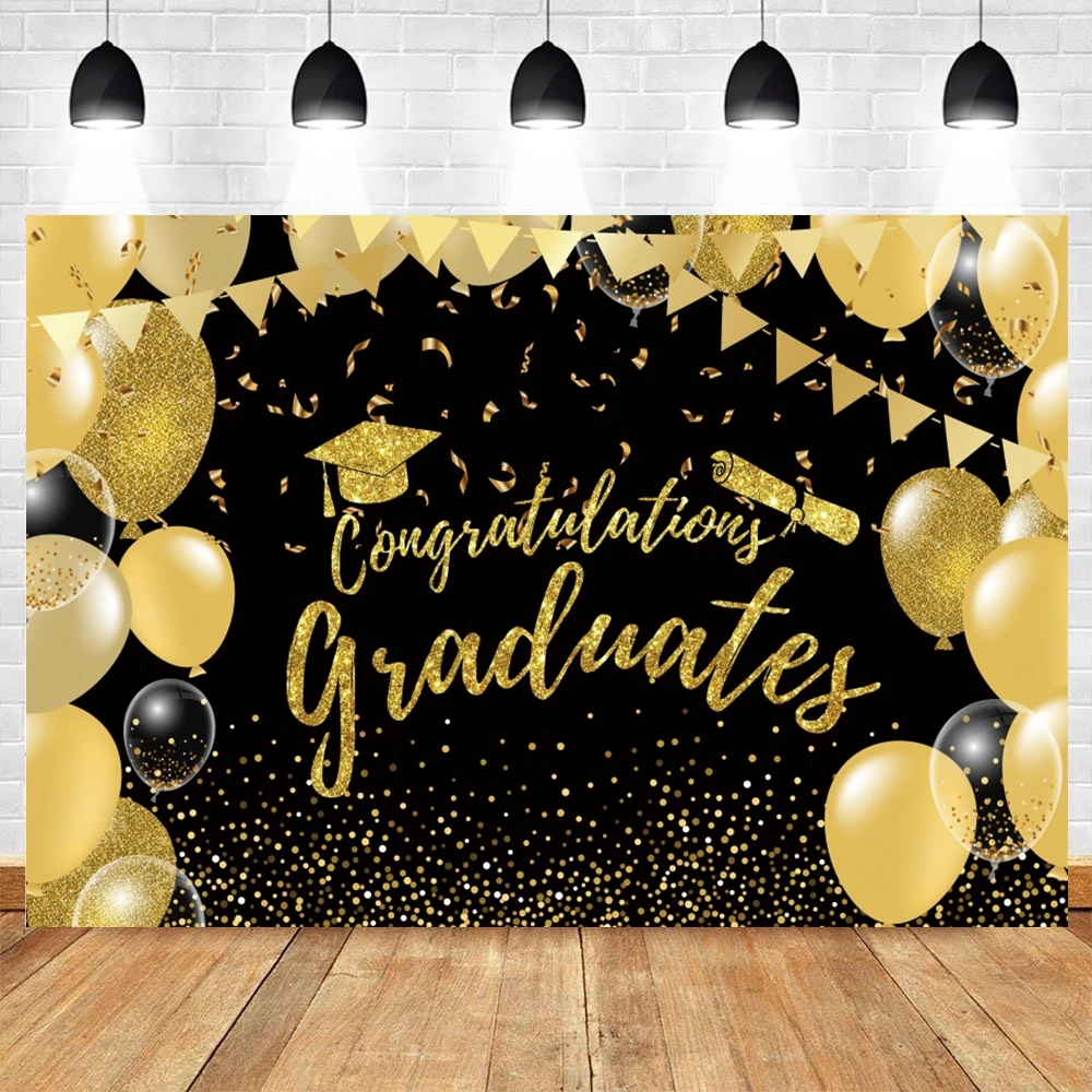 Фон для фотосъемки выпускного 2023 года Золотой блестящий воздушный шар Поздравления Декор выпускного вечера для выпускников Фон для поздравлений выпускников