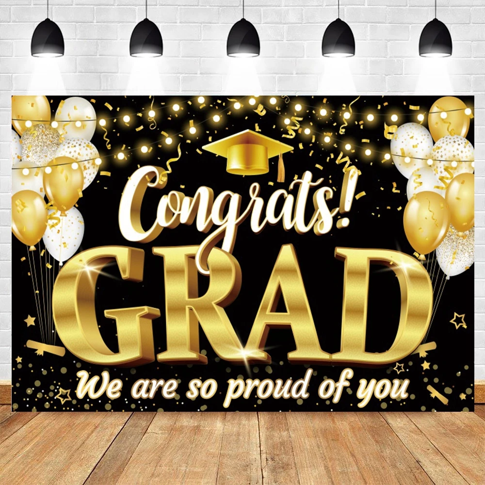 Фон для фотосъемки выпускного 2023 года Золотой блестящий воздушный шар Поздравления Декор выпускного вечера для выпускников Фон для поздравлений выпускников