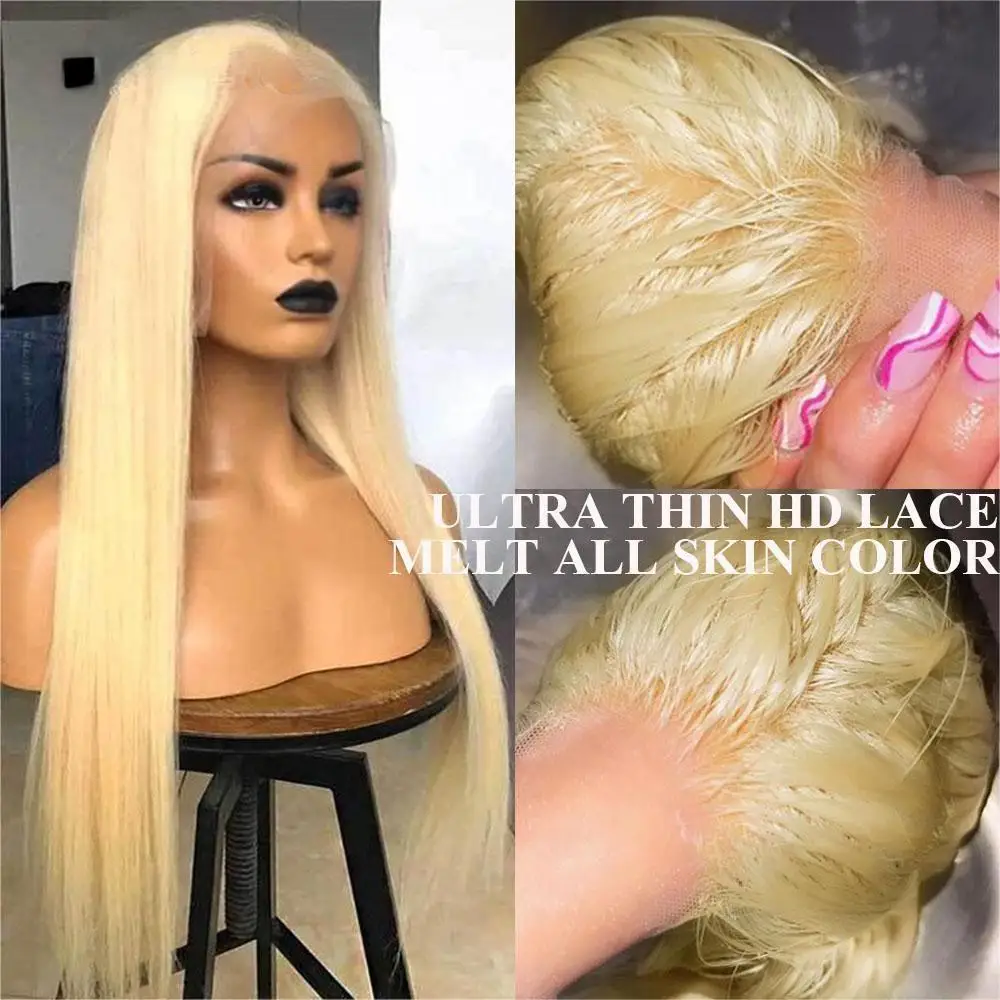 прозрачный парик на кружеве 13x4, прямые светлые парики на кружеве HD, Бесклеевой парик из человеческих волос для женщин, предварительно выщипанных