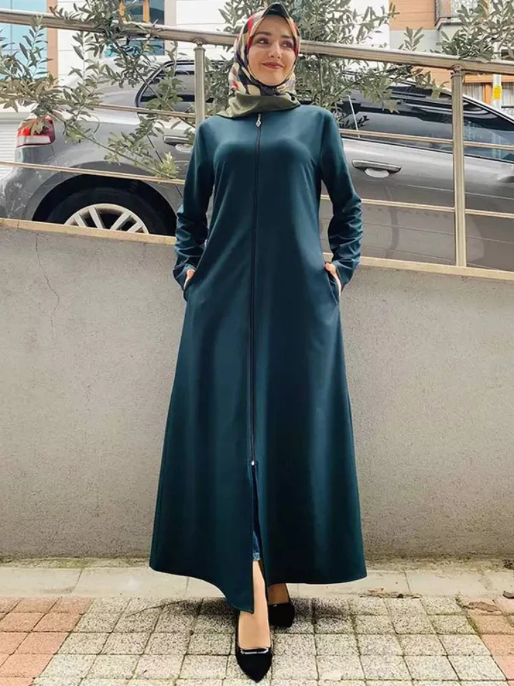 Осеннее Марокканское Платье Мусульманских Женщин С Открытой Молнией Abaya Индия Abayas Дубай Турция Исламская Вечеринка Кафтан Халат Longue Vestidos Largos
