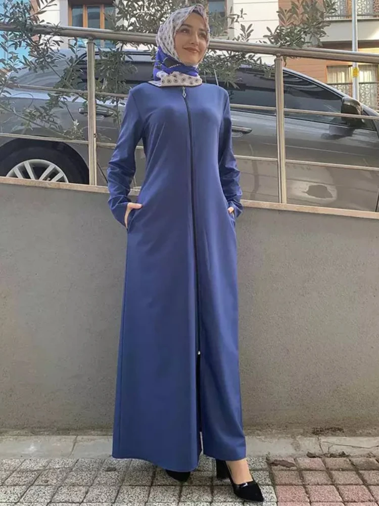 Осеннее Марокканское Платье Мусульманских Женщин С Открытой Молнией Abaya Индия Abayas Дубай Турция Исламская Вечеринка Кафтан Халат Longue Vestidos Largos