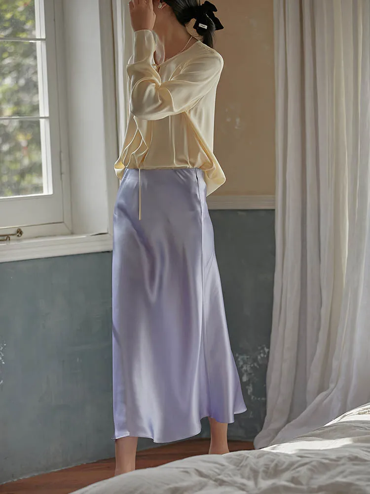 2023 Элегантные Женские юбки Корейская мода, Атласная Шелковая юбка трапециевидной формы, Офисные Черные Длинные Летние юбки Цвета Шампанского, Женская мода