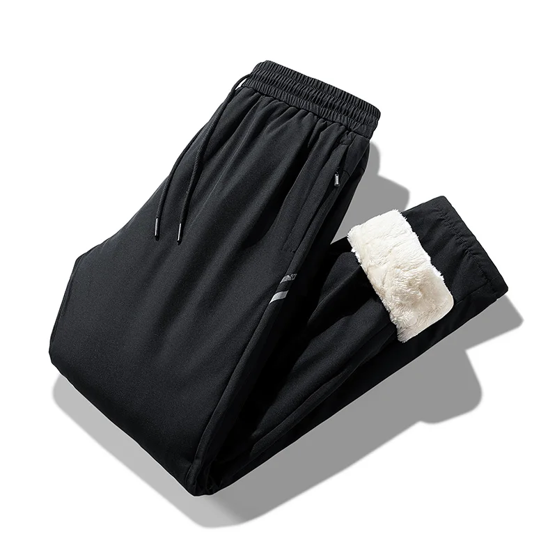 Зимние плюшевые водонепроницаемые теплые пуховые хлопчатобумажные брюки Мужские уличные ветрозащитные утепленные брюки из овечьего флиса Повседневные спортивные брюки большого размера