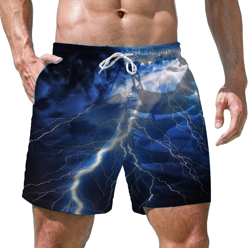 Летние новые мужские шорты с 3D принтом thunderbolt, мужские шорты в повседневном стиле, мужские шорты, модный тренд, высококачественные мужские шорты