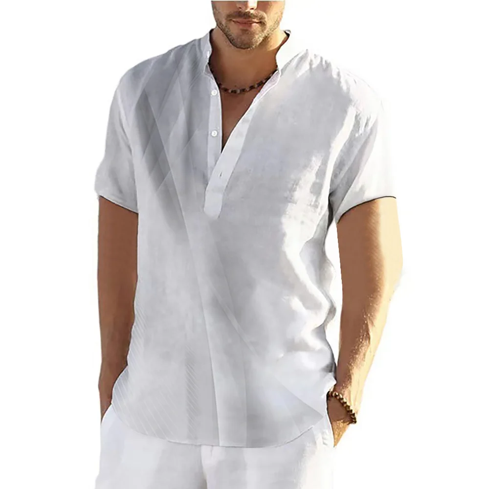 Летние мужские рубашки Простые модные короткие топы с коротким рукавом Повседневная гавайская блузка Рубашка для пляжного отдыха для мужчин Одежда оверсайз