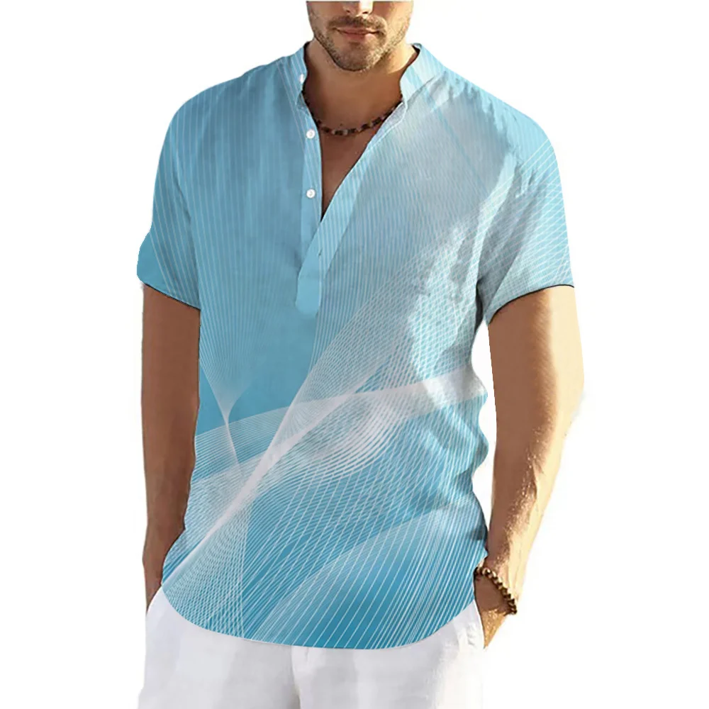 Летние мужские рубашки Простые модные короткие топы с коротким рукавом Повседневная гавайская блузка Рубашка для пляжного отдыха для мужчин Одежда оверсайз