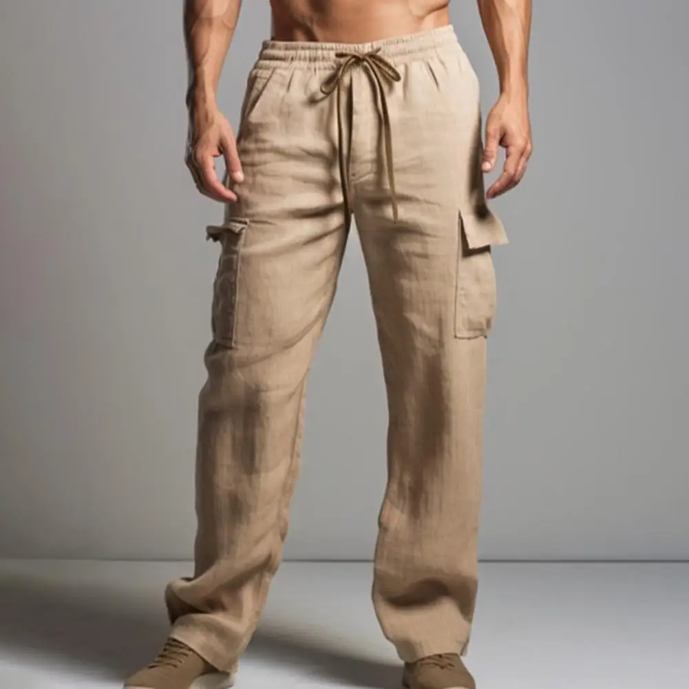 Брюки с регулируемой талией, брюки с завязками на талии, удобные мужские брюки с эластичным поясом и накладными карманами, удобные в течение всего дня