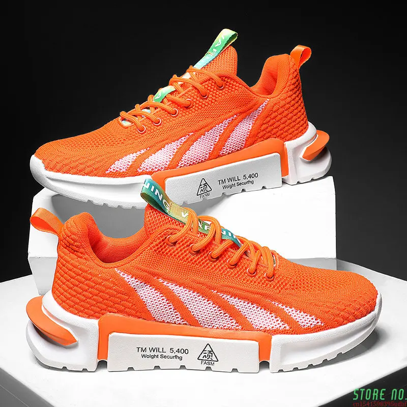 Весенние новые оранжевые мужские кроссовки для бега, вязаная спортивная обувь с низким вырезом для женщин, легкие дышащие кроссовки для спортзала, мужские кроссовки