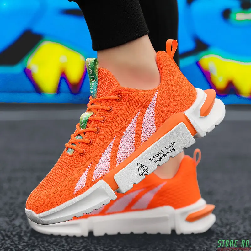 Весенние новые оранжевые мужские кроссовки для бега, вязаная спортивная обувь с низким вырезом для женщин, легкие дышащие кроссовки для спортзала, мужские кроссовки
