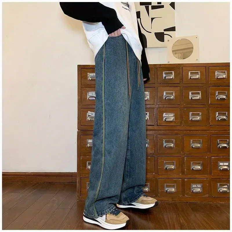Улица ИНС набор мужчин женщин хип хоп печатных лоскутное джемпер+винтажный прямыми штанинами повседневные джинсы осень-Хай-Стрит из двух частей