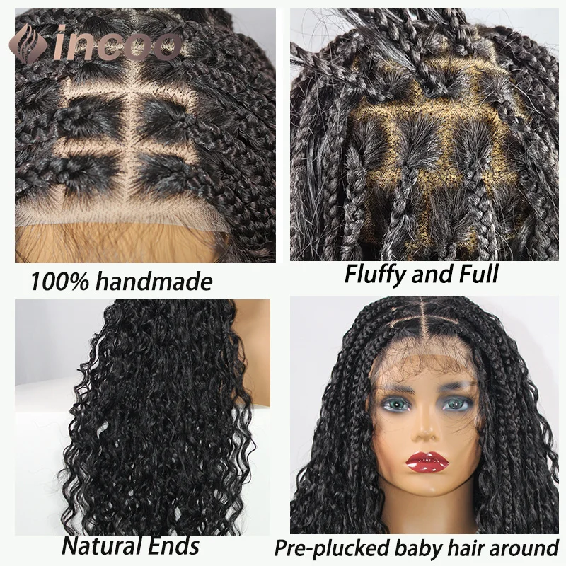 32-дюймовая коробка с кружевной передней частью, плетеные парики, локоны в стиле бохо, синтетический квадратный парик без косичек без косичек с волосами младенца для чернокожих женщин
