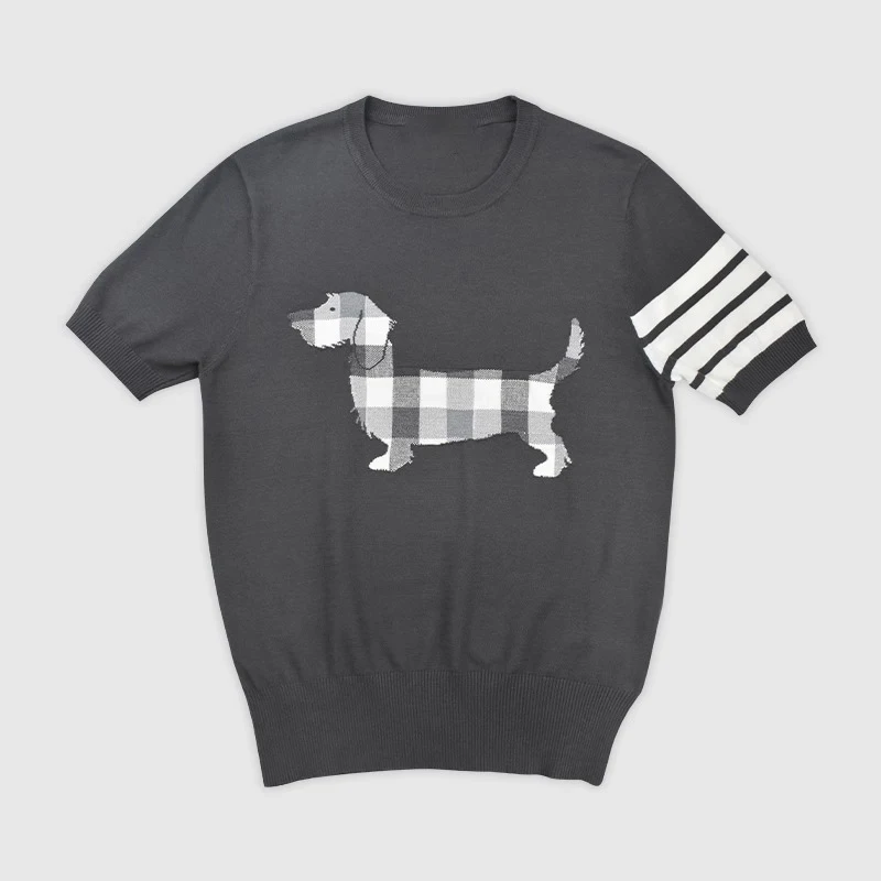 Мужская футболка, весна-лето, повседневные футболки с круглым вырезом в корейском стиле, модные брендовые однотонные топы с изображением собаки для мужчин
