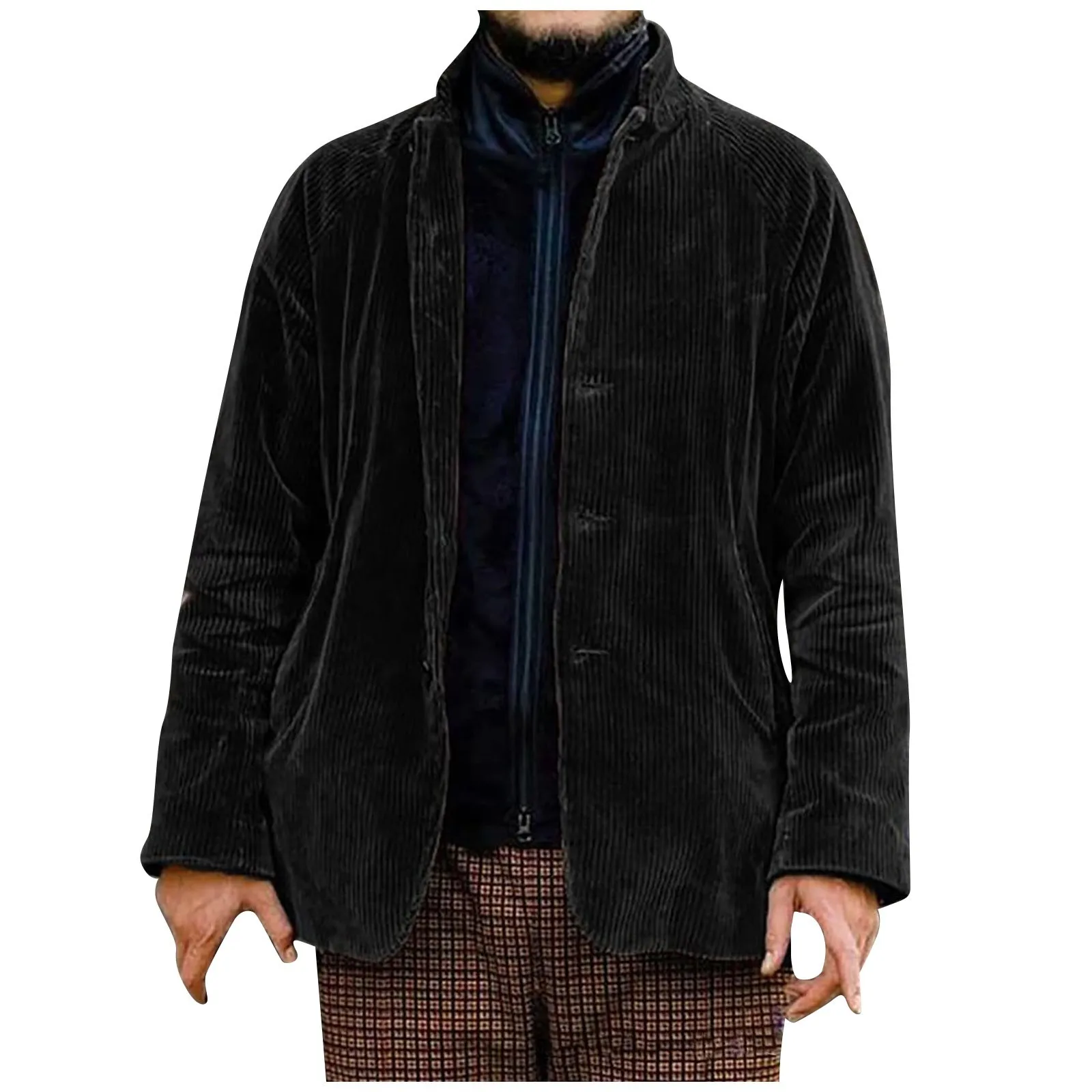 Мужское вельветовое пальто большого размера, осенне-зимняя повседневная однобортная куртка, модная однотонная теплая куртка-ветровка, мужская куртка