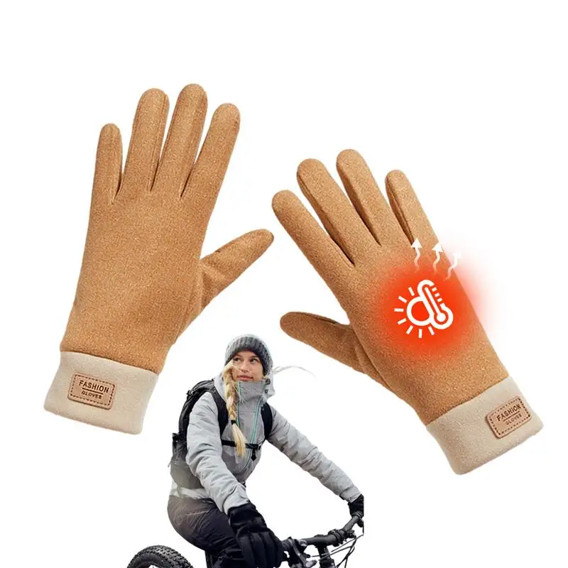 Зимние Велосипедные теплые перчатки, Двухслойные тепловые перчатки с сенсорным экраном, велосипеды, Мягкая защита рук, Водонепроницаемые перчатки для вождения