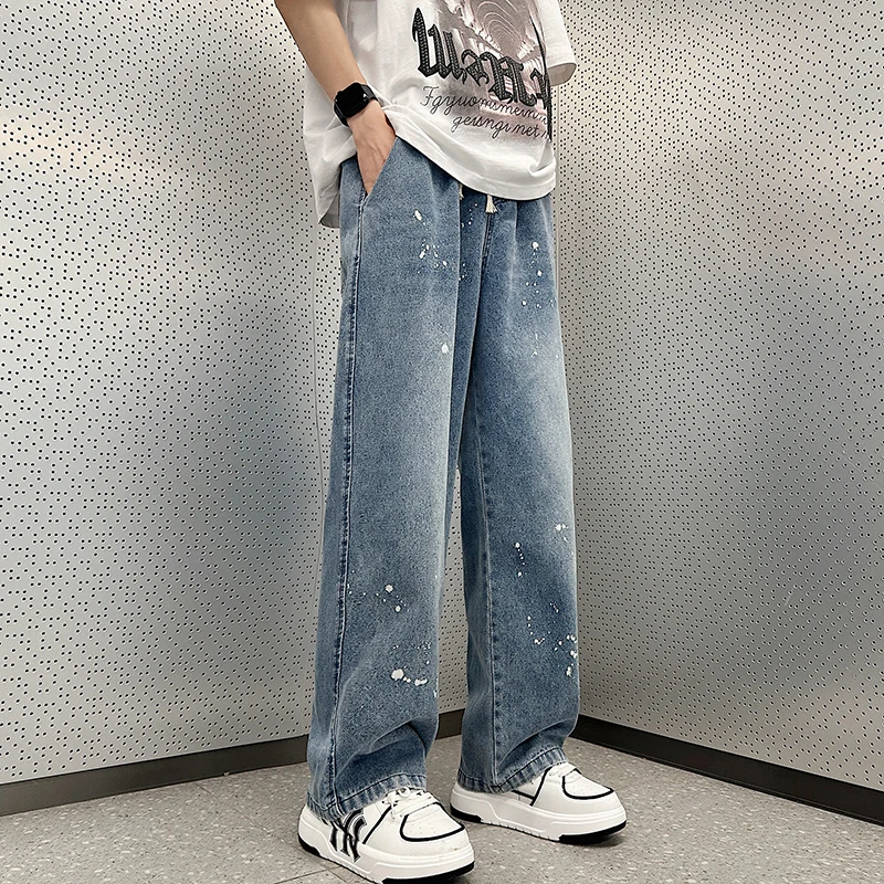 Осенне-зимние джинсы в гонконгском стиле 2023, мужские американские брюки на молнии, уличные штаны для попрошаек