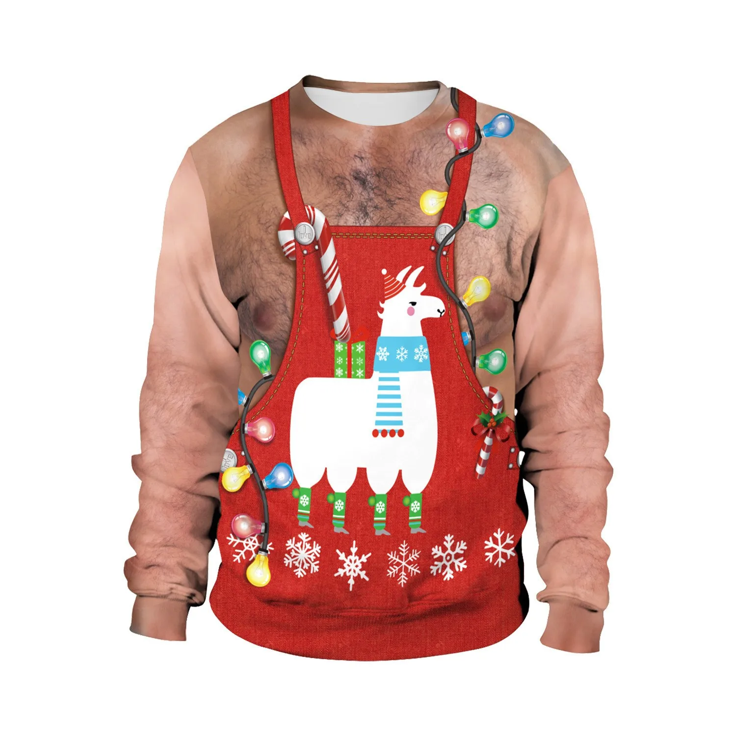 Пародия на рождественские праздники, демонстрирующая волосы на груди, пупок, пуловер с 3D цифровой печатью, худи для пары с круглым вырезом