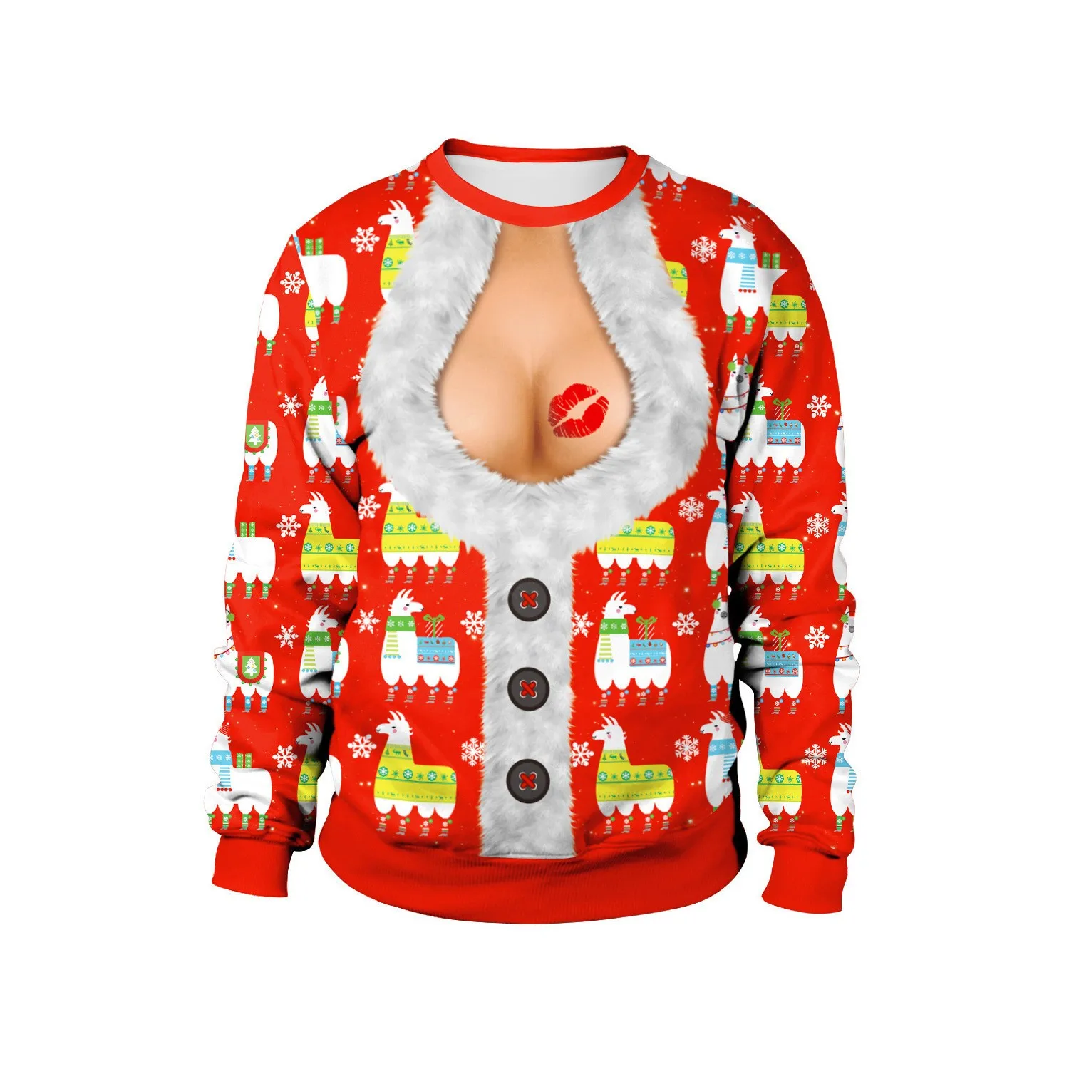 Пародия на рождественские праздники, демонстрирующая волосы на груди, пупок, пуловер с 3D цифровой печатью, худи для пары с круглым вырезом