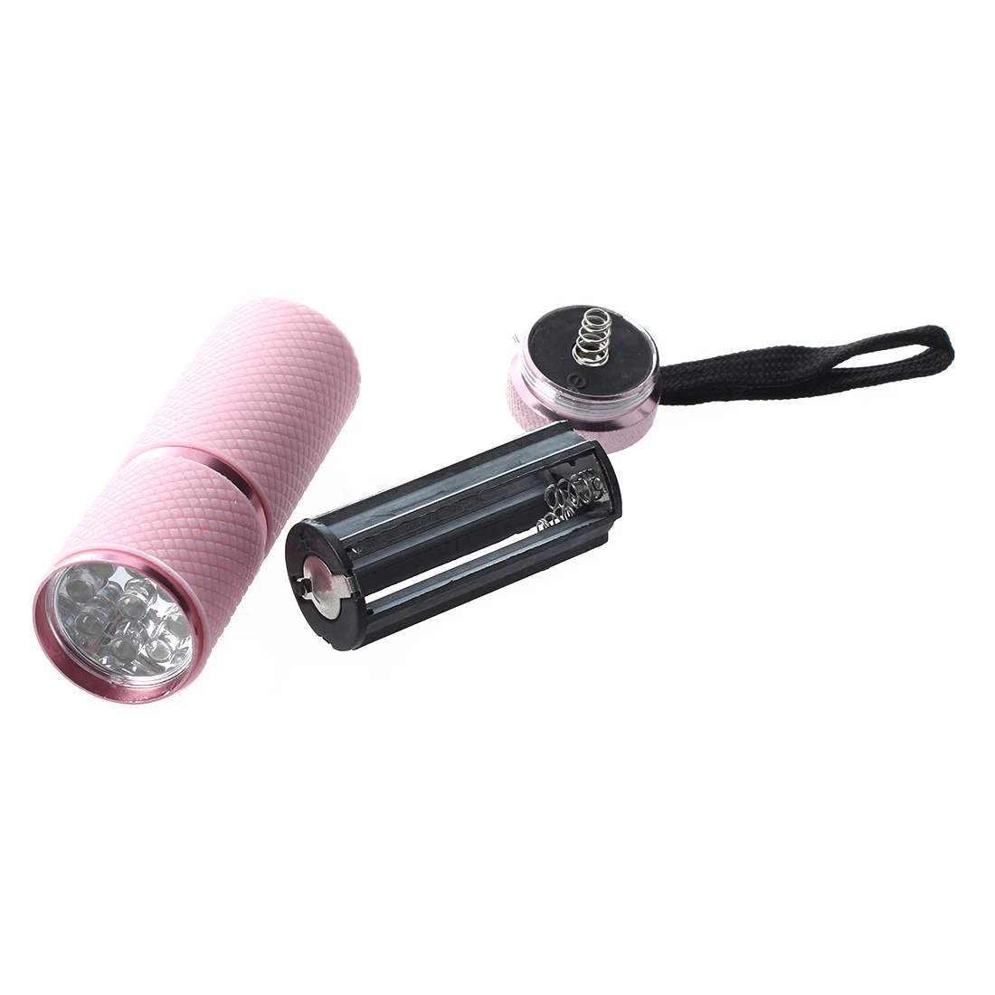 Уличный мини-фонарик с 9 светодиодами, покрытый розовой резиной.