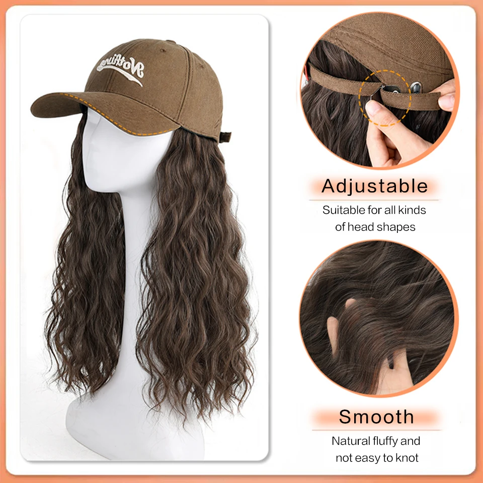Шляпа Синтетический парик женские длинные волосы цельный женский модный ленивый слегка вьющийся волос бейсболка парик полный головной убор