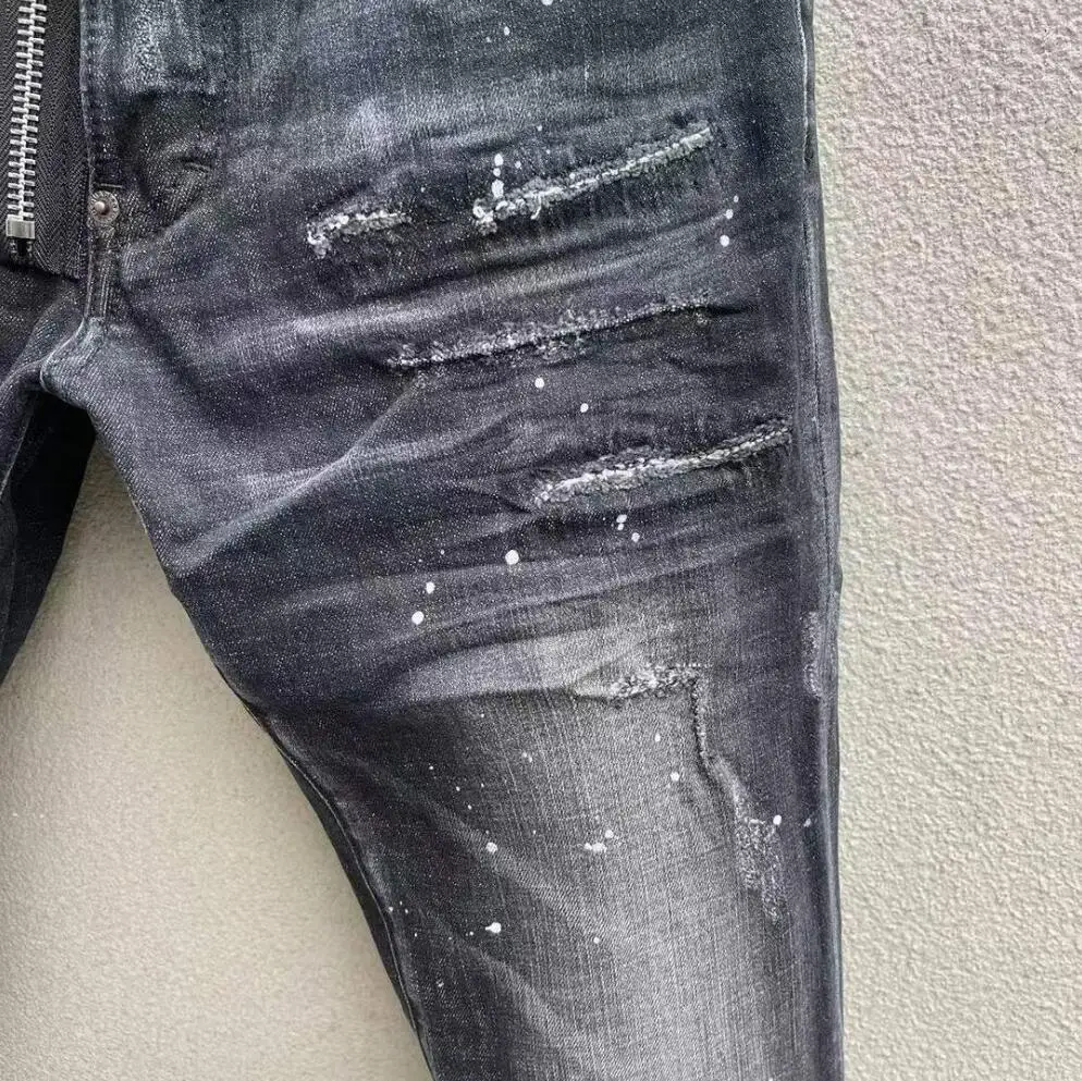 Мужские Новые Популярные узкие джинсы в модном стиле, Модные повседневные джинсовые брюки с дырками 878#
